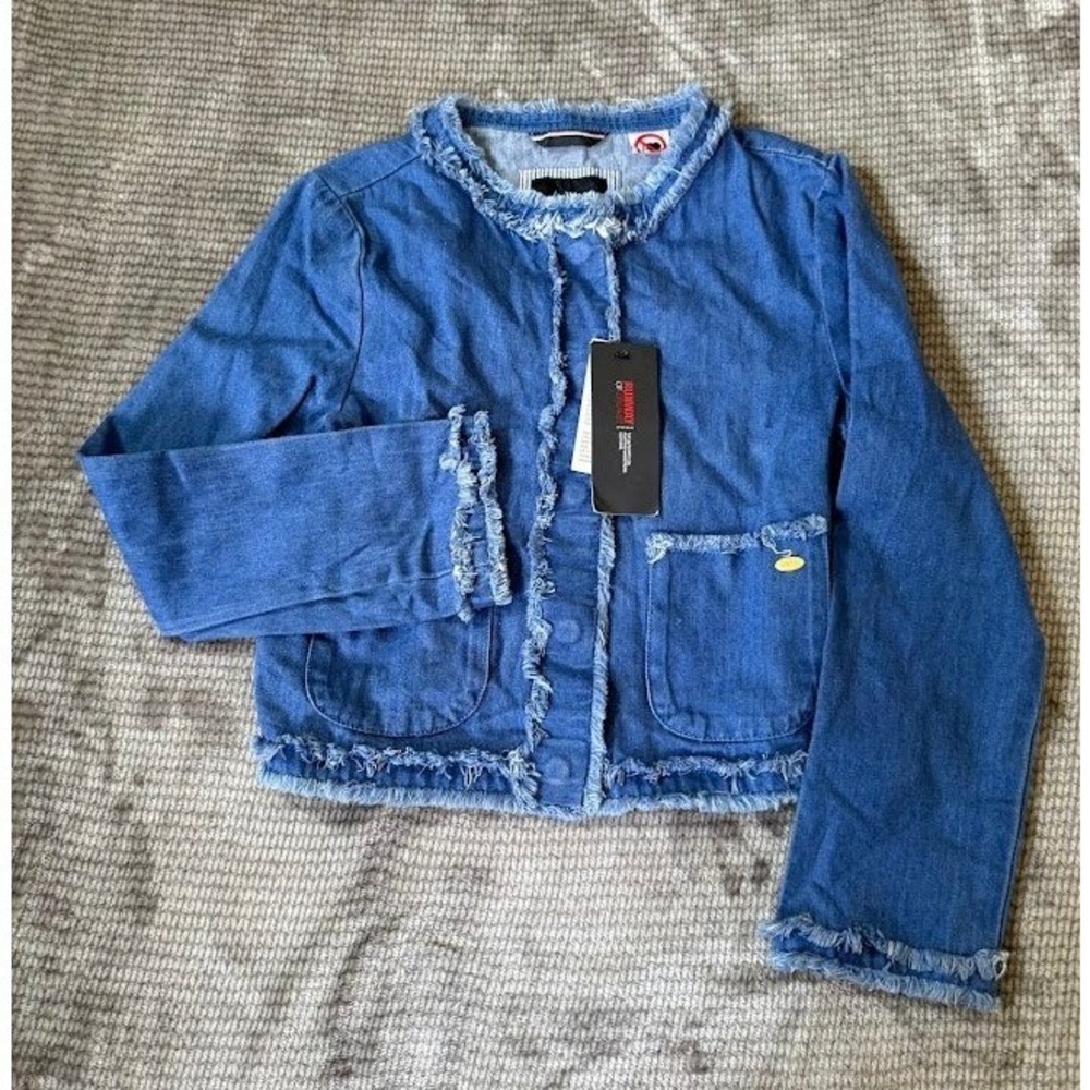 Tommy Hilfiger Adaptive Denim Jacket Girls Medium‎ Blue Fringe Magnetic Closure